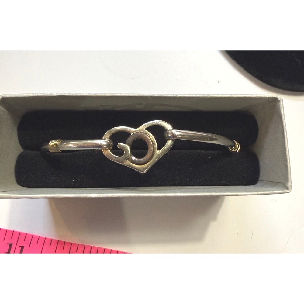 Gods Heart Silver Gold Tone Interlocking Heart Circle Bangle Bracelet Religious